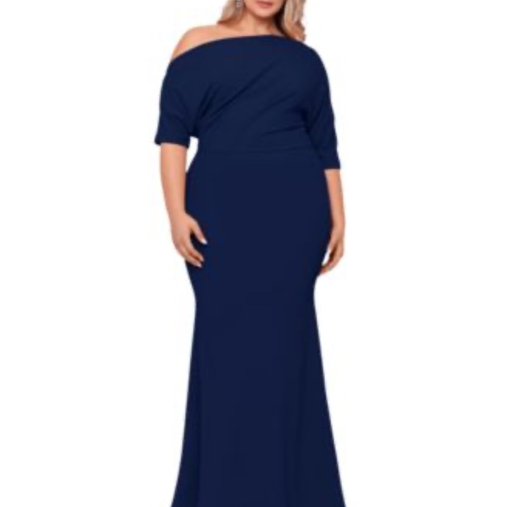 Elegant Navy Off-Shoulder Dress